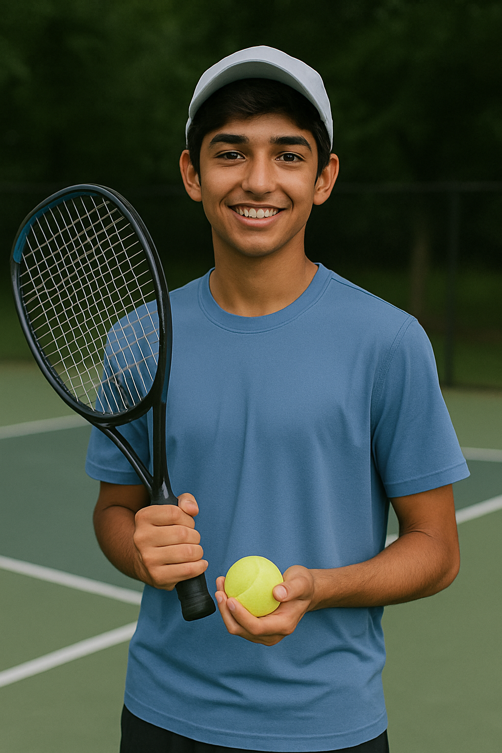 Junior tennis player holding a racket on court